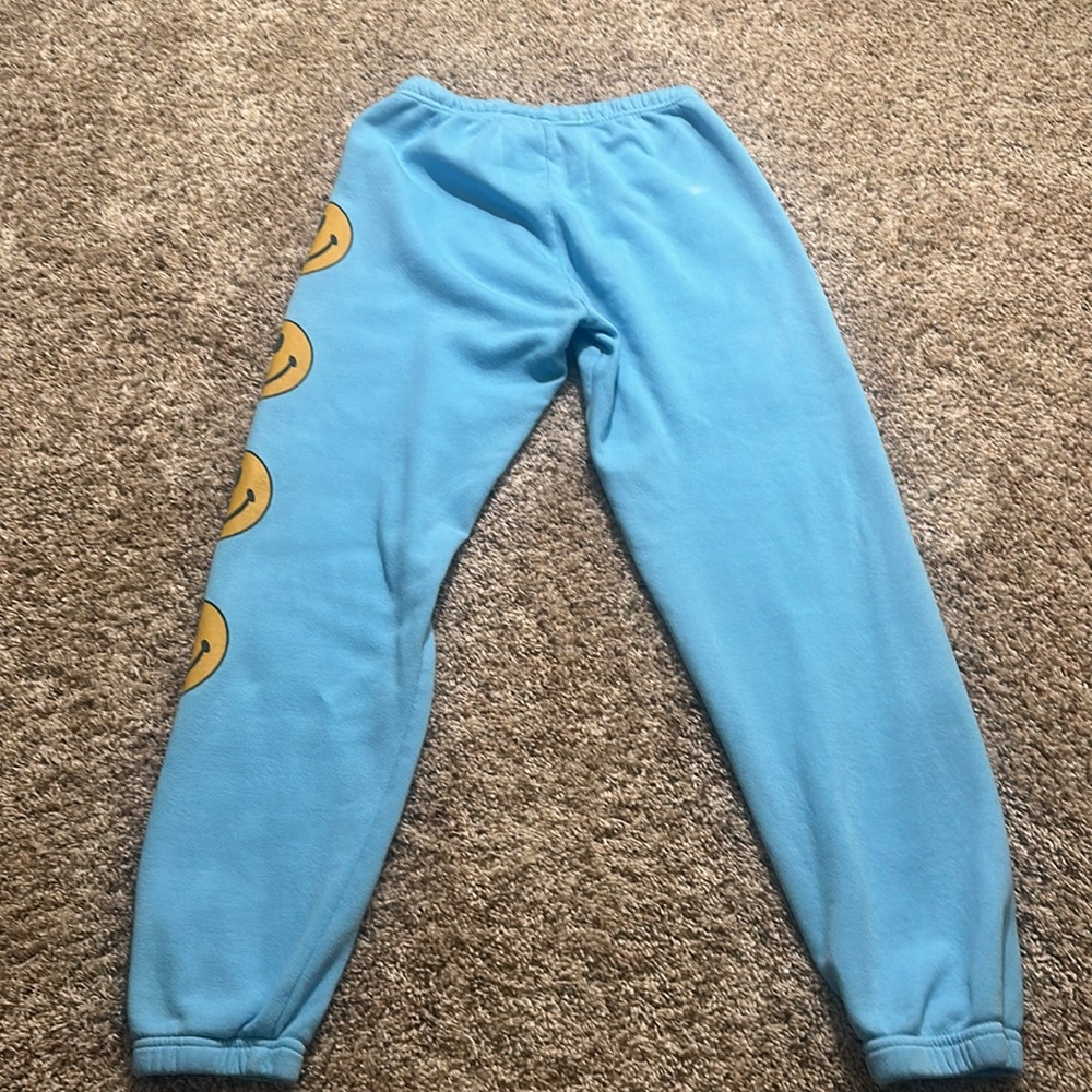 Aviator Nation Medium Light Blue Track Joggers with Yellow Smiley Faces - Picture 9 of 9